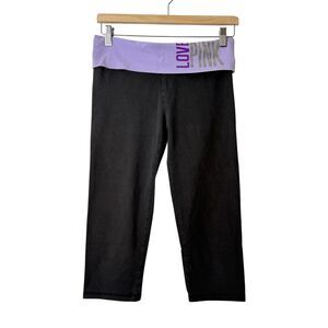 VTG Y2K Pink Victoria Secret Foldover Yoga Pant Capri Cropped Purple Black Sz M